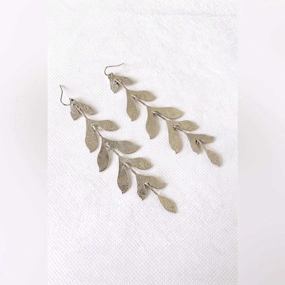 Silver-Tone Cascading Leaf Dangle Earrings - Picture 3 of 3